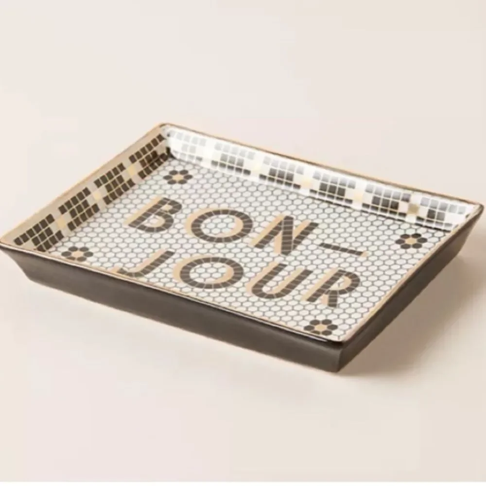 Anthropologie Bistro Tile Jewelry Makeup Bonjour Tray Brand New